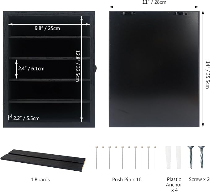 Shadow Box with Shelves, Black 11x14 Deep Memory Shadow Box Display Case for Trinket ,Keepsake Collectibles, Coins Military Medals Pins Wedding Flowers