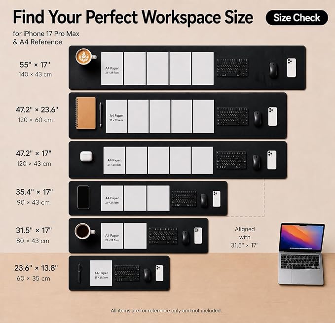 AFIING Cork Desk Mat, Black,23.6" x 13.7", Desk Pad Protector | Dual-Sided Cork & PU Leather, Waterproof, Non-Slip for Mouse, Writing, Home Office& Laptop