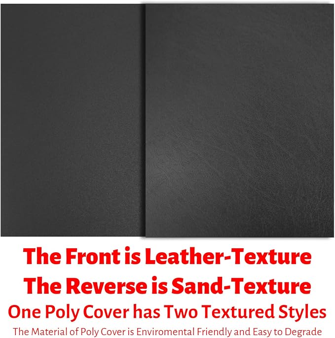 Binditek 16 Mil Leather-Textured Polycovers, 8.5x11 Inches, Black, 100 Pack | Leather-Textured Binding Covers, 8.5x11 Inches Letter Size, Plastic Binding Presentation Covers, Square Corners, Unpunched