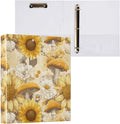 Yellow Sunflower and Mushroom Binder 3 Ring 1.5 Inch Binder with Clipboard&Pockets, Hardcover Binders Heavy Duty Large File Folder for Office School Supplies - Holds 200 Sheets