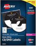 Avery CD Labels for Laser Printers, White, 100 Disc Labels and 200 Spine Labels (5698)