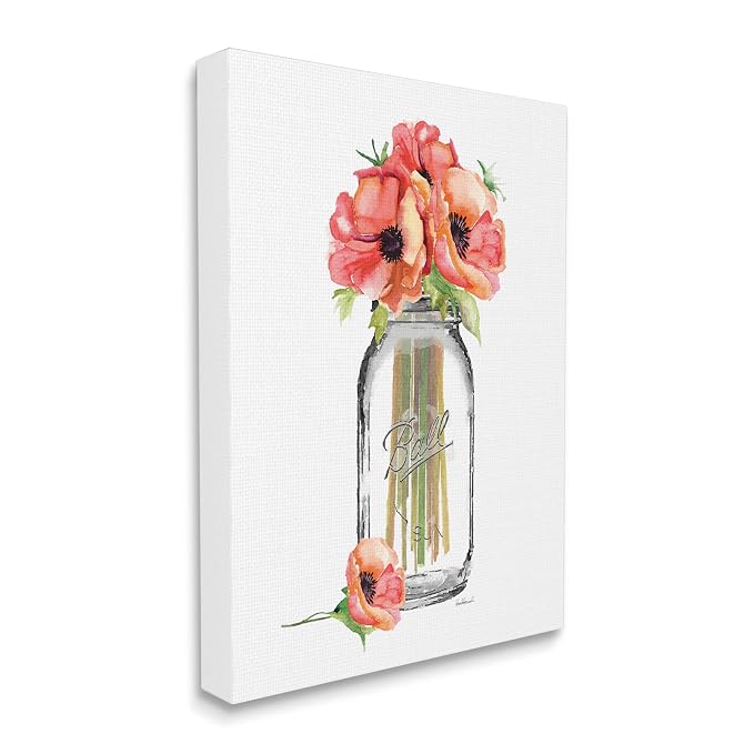 Mason Jar Poppies Floral Still Life, 30 x 40 Inch Canvas Wall Art | Stupell Industries · By Amanda Greenwood · Ready to hang · Ideal for cottage decor · Made in USA