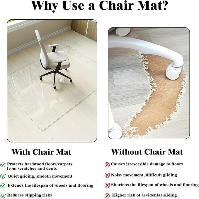 Koonmi Tempered Glass Chair Mat for Hardwood Floors & Carpets, 40" x 80“ Transparent Heavy Duty Office Floor Protector with Noise-Free Gliding Shatterproof for Home Office Desk