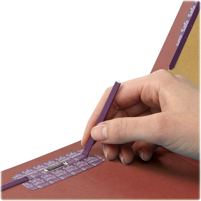 Smead 100% Recycled End Tab Pressboard Classification File Folder with SafeSHIELD Fasteners, 2 Dividers, 2" Expansion, Letter Size, Red, 10 per Box (26860)