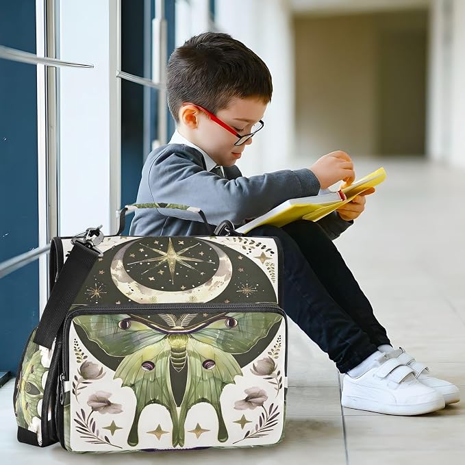 Moth Moon Art Butterfly 3 Ring Binder Bag 1.5 inch Binder Organizer with Zipper Shoulder Strap 500 Sheet Documents Storage for School Office