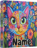 Custom 3 Ring Binder Colorful Cat Whimsical Style 1.5" Round Ring Binders Personalized Name View Binder with 200 Sheet for Kids School Supplies Women Men Office, 1 Pack