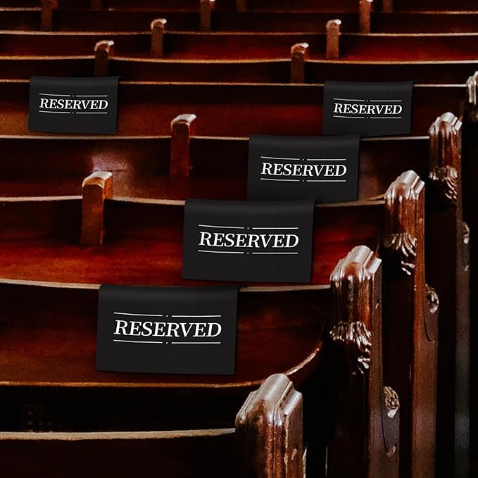 6 Pcs Reserved Seating Signs Reserved Chair Sign Printed Placeholder for Church Pew, Wedding, Party Events (Black and White, 6 Pcs)