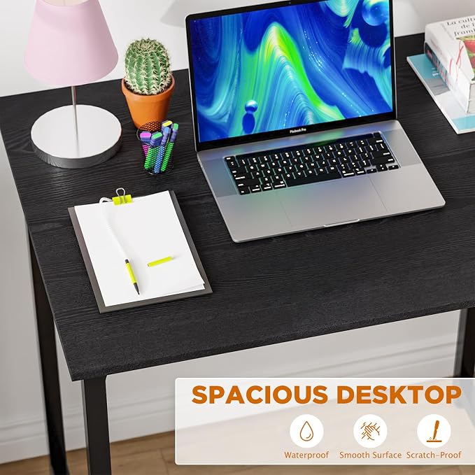 PayLessHere | 32 Inch Computer Desk | Black | Sturdy Office Desk | Metal Frame, Adjustable Feet | Water-Resistant, Scratchproof Surface | Writing Table for Home Office or Study | Pack of 1