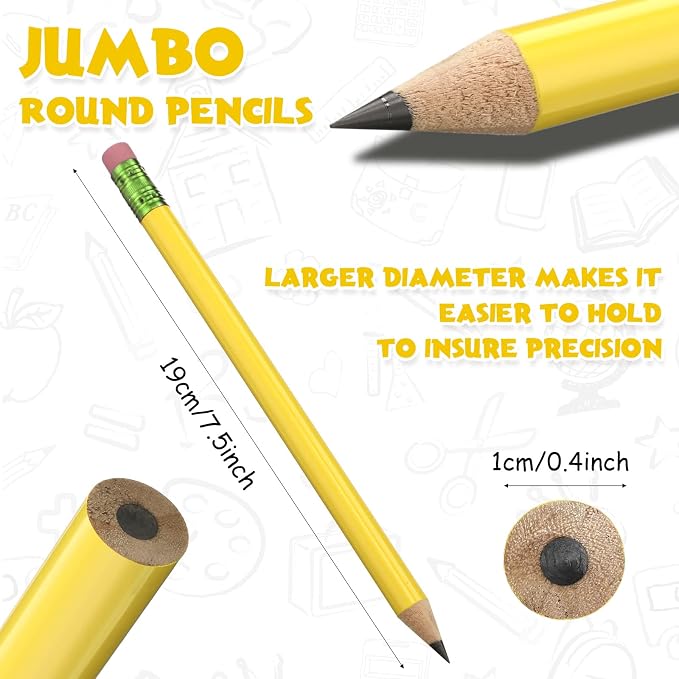 Fainne 48 Pcs Large Pencils 3 Sharpeners,Yellow+green,Round