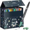 Ohuhu Markers for Adult Coloring Books No Bleeding 120 Colors Coloring Markers Water-based Dual Tips Fineliner & Brush Drawing Pens Art Pens for Kids Adults Sketch Journal - Maui - Black