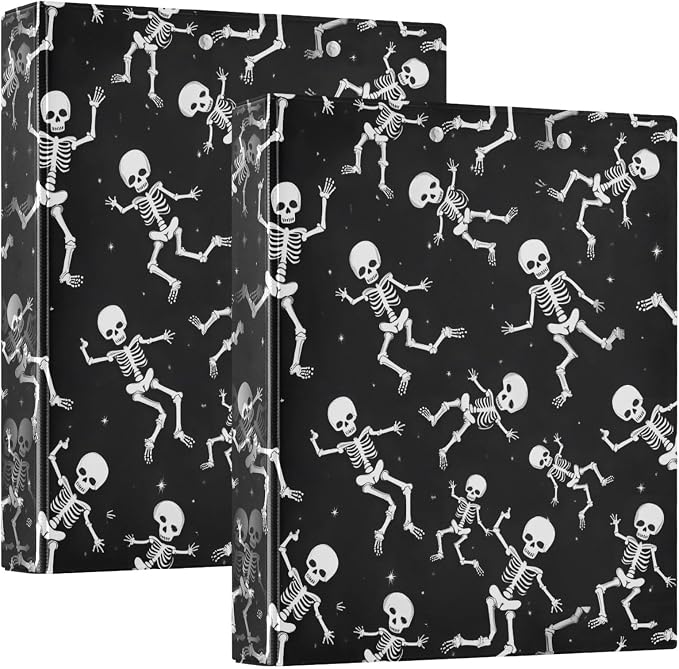ALAZA 3 Ring Binder Funny Dancing Skeleton Clipboard Round Ring Binder Holds 1.5 Inch Three Binders Heavy Duty Binders for Office Supplies, 1Pack