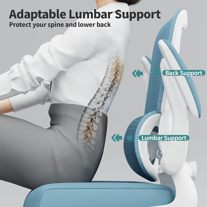 TRALT Office Chair - Ergonomic Desk Chair with Adjustable Lumbar Support, Mesh Computer Chair, Executive Chair for Home Office Comfortable Lumbar Support (1, Sky Blue)