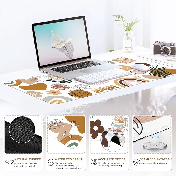 iCasso Sticker Keyboard Mat 35.4"x15.7", Desktop Mat for Workspace | Vintage Students Ergonomic Desk Pad with Keyboard Wrist Rest, Mousepad Set for Computer Study Office Workspace Area
