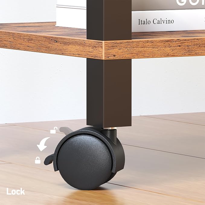 TUTOTAK Printer Stand, 3 Tier Rolling Printer Cart with Charging Station | Small Under Desk Printer Table with Wheels for Small Space, Office, Home, Brown PS02BB001
