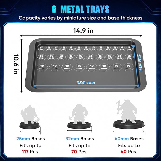 ONULISS Miniature Carrying Case with Side Mesh Pouch 6 Trays (X-Large Size) | Miniature Storage & Transport Case - Aluminum Alloy Frame & 6 Metal Trays for Display Figure Collectibles 15.9” x 12.9” x 18”