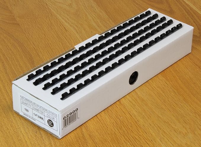 USI Black Plastic Binding Combs, 19 Hole, 0.25 Inch, 25 Sheet Capacity, 100-Pack