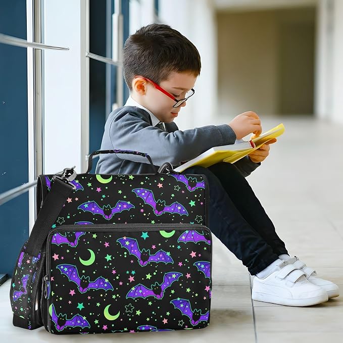 Personalized Magic Bat 3 D-Ring Binder Bag Zipper Organizer | Multi-Pocket with Handle and Detachable Shoulder Strap Holds 500 Sheets for School Office Supplies