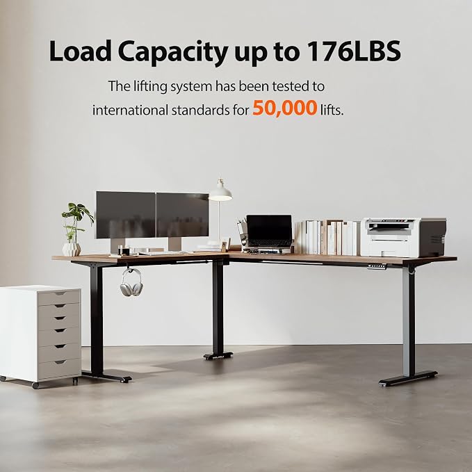 Agilestic 75 x 61 Inch L Shaped Electric Standing Desk, Rustic Brown | Corner Desk, Ample Workspace, Memory Presets, Hooks, Stable Steel Frame,176 lbs Capacity, Easy Assembly, Splice Board