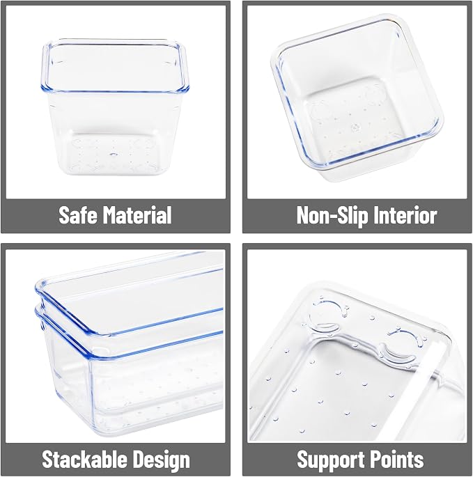 Mind Reader 8-Piece Drawer Organizer Set, Storage Trays for Kitchen, Bathroom, Office, Makeup, Jewelry & More, Junk Drawer Tray, Utensil Holder, Plastic, Clear