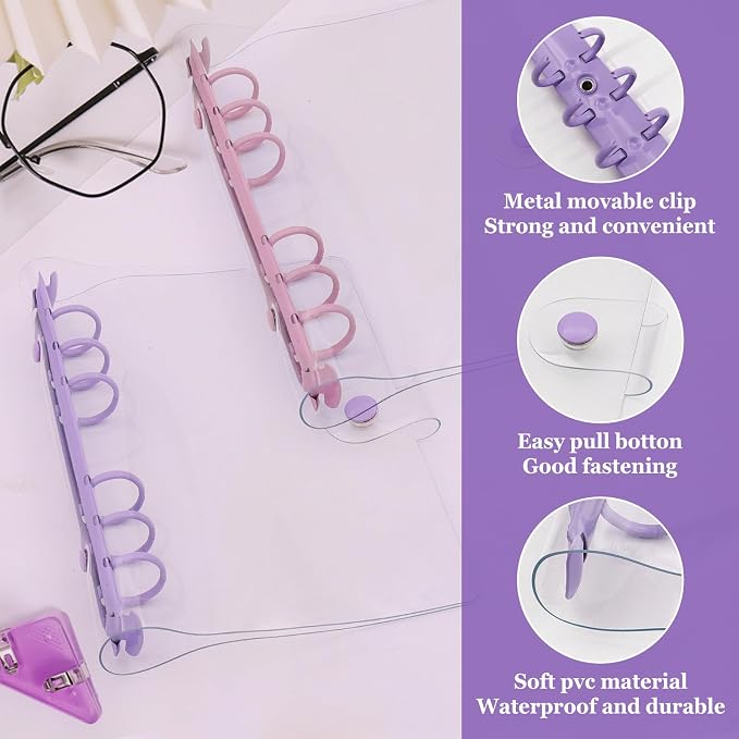 6 Pack PVC A6 Binder Transparent 6 Ring Binder Clear Soft PVC Notebook Cover Budget Planner Folder Cover with Snap Button
