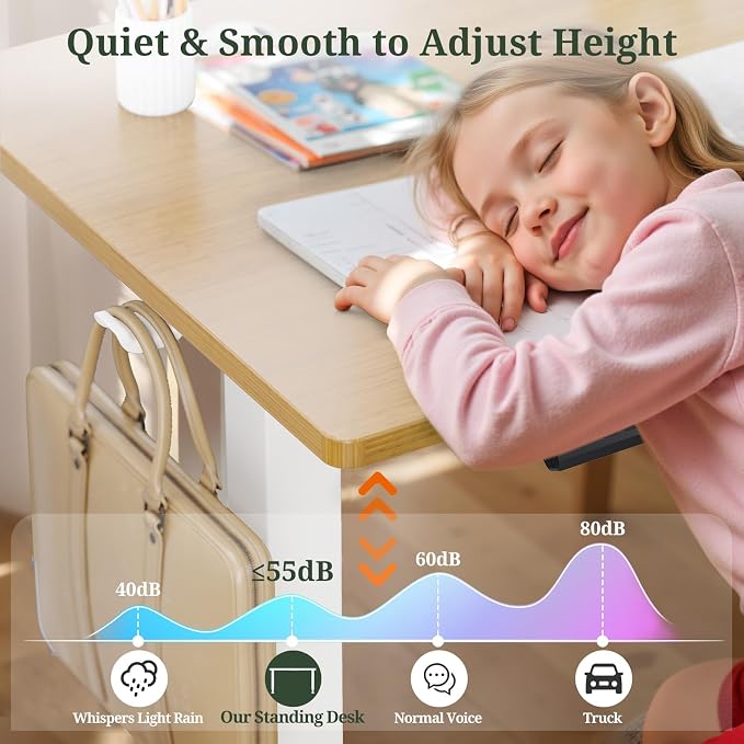 55 x 24 in Electric Standing Desk - Memory Height Adjustable | Ergonomic Sit-to-Stand Rising Computer Table Gaming Workstations with 2 Hooks and Wire Hole for Home Office, Natural
