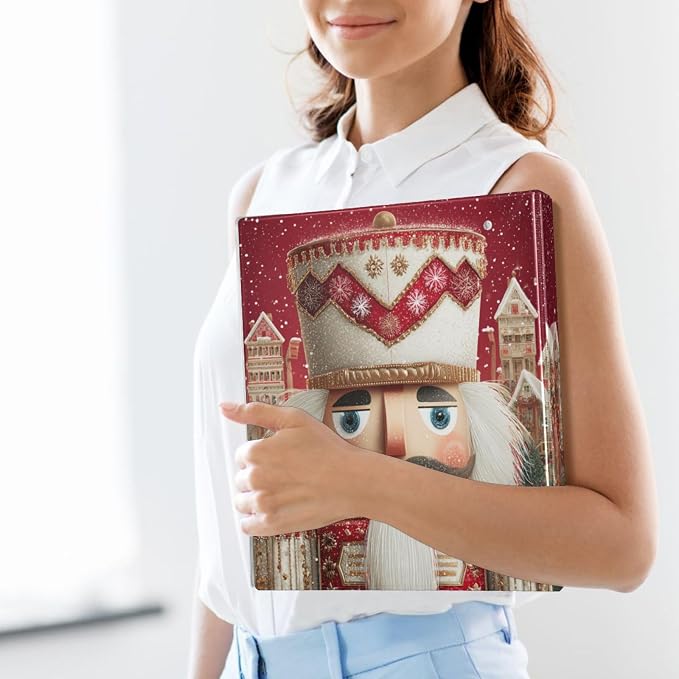 Red Christmas Nutcracker Binder 3 Ring 1.5 Inch Binder with Clipboard&Pockets, Hardcover Binders Heavy Duty Large File Folder for Office School Supplies - Holds 200 Sheets, 2 PC