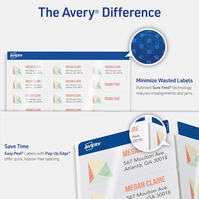 Avery Printable Return Address Labels, Sure Feed Technology, 2/3" x 1-3/4", White, Laser & Inkjet Compatible, 600 Blank Labels per Pack, Great for High-Volume Mailing (5-Pack of 18294)
