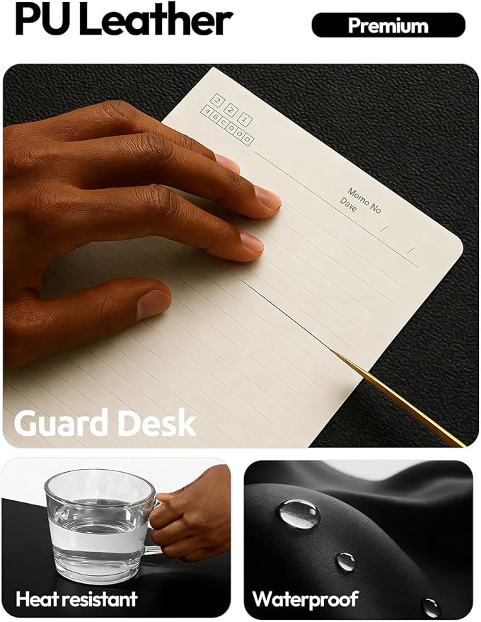 YSAGi Leather Desk Protector, Office Mat, Large Mouse Mat, Non-Slip PU Leather Blotter, Laptop Desk Mat, Waterproof Writing Pad for Office and Home (Black, 31.5" x 15.8")