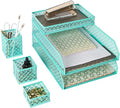 BLU MONACO | Aqua Desk Organizer Set for Women 6 Piece | Mail Sorter Organizer Countertop with Letter Sorter for Desk | Standing File Organizer with Mesh Pen Holders