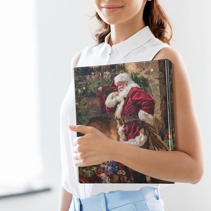 Funny Christmas Santa Claus Binder 3 Ring 1.5 Inch Binder with Clipboard&Pockets, Hardcover Binders Heavy Duty Large File Folder for Office School Supplies - Holds 200 Sheets