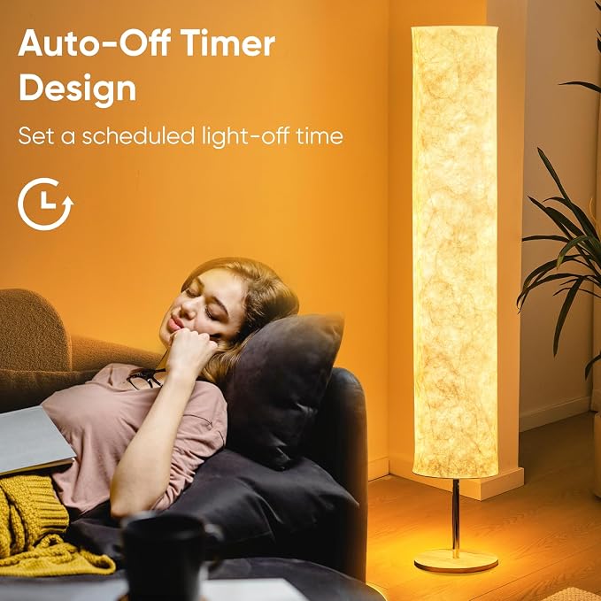 LONRISWAY 58" Modern Floor Lamp with Tyvek Fabric Shade 3000K Warm White LED Slim Standing Light,Column Cylinder Paper Lantern Floor lamp for Living Room, Bedroom, Game Room