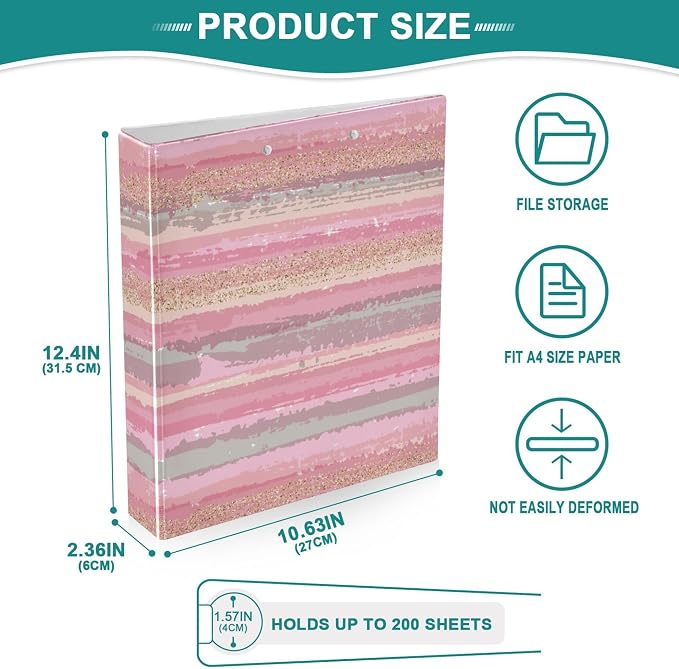 Pink Round Ring Binders 1.5 Inch Marble Tie Dye 3 Ring Clipboard Binder for Office School Work Supplies File Folder Document 200 Sheet Capacity Easy Open 2 Pieces