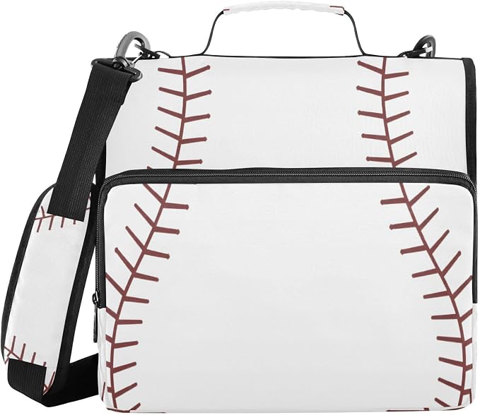ALAZA Zipper Binder 3 Ring Baseball Red Lace Binder Organizer with Zipper and Shoulder Strap Large Capacity Multi-Pocket Trapper Keeper File Folder for Office Supplies