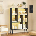 7-Cube Bookshelf with LED Lights, Touch & Remote Control, Freestanding Open Bookcase Storage Shelf, Dimmable Modern Wooden Display Organizer with Legs for Living Room, Bedroom, Office(Black)