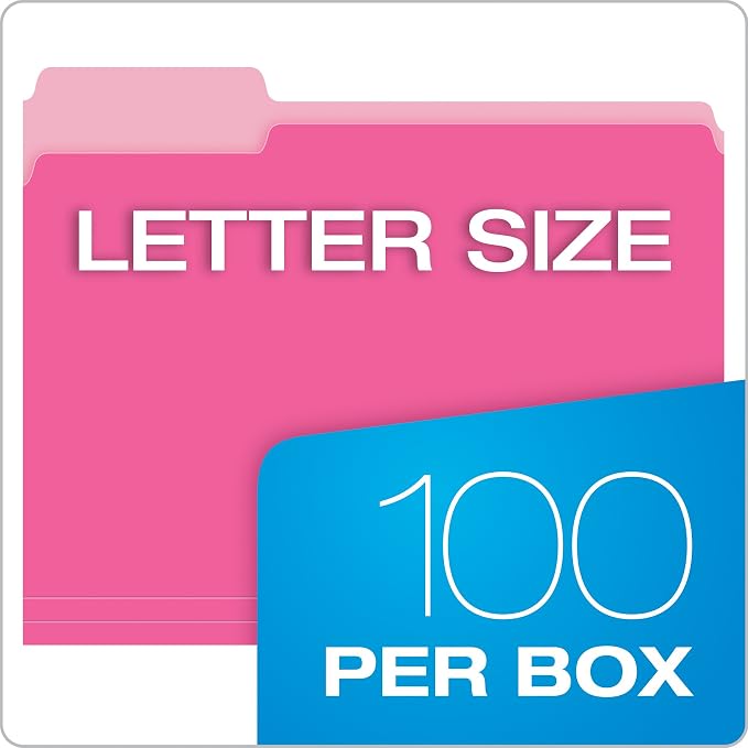 Pendaflex Two-Tone Color File Folders, Letter Size, 1/3 Cut, Pink, 100 Per Box (152 1/3 PIN)