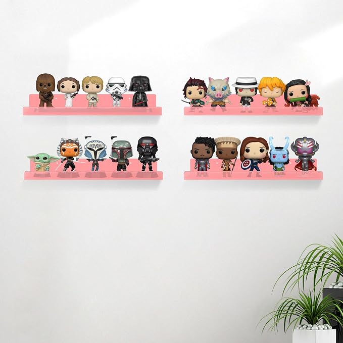 Dezzer 6 Pack Acrylic Shelves for Wall, 15" Acrylic Floating Shelves for Bathroom Bedroom, Invisible Bookshelf Wall Ledge Storage Shelf Books Perfume Toys Action Figure Display Shelves, Pink