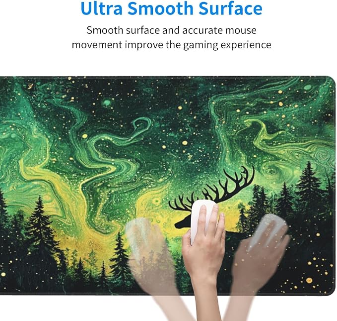 Aurora Borealis Gaming Mouse Pad XXL 31.5x15.7 Inch, Forest Desk Mat | Northern Lights Forest Design with Extended Large Mousepad, Waterproof Non-Slip Rubber Base Desk Pad for Gaming, Office, Home