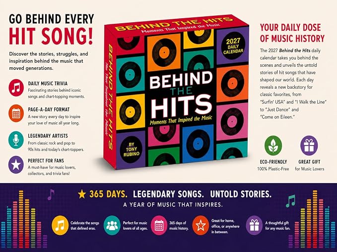 Behind the Hits 2027 Daily Desk Calendar: Boxed Page-a-Day Music Trivia Calendar with Day-to-Day Stories Behind Legendary Songs & Chart-Topping Moments