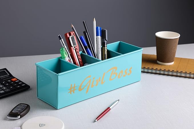 DUDKI HOME QUINTESSENTIALS 4 Compartments Pen Holder and Makeup Stand - Gift Office Desk Accessories Décor Storage Multi-functional Pen Organizer for Countertop Desk