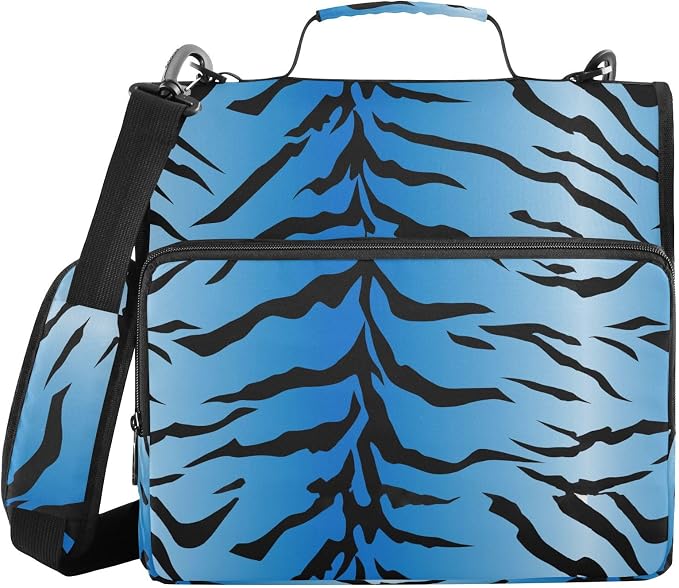 3 D-Ring Zipper Binder Bag, Blue Tiger Black Stripes Pattern Removable Binder with Zipper Case Hold 300+ Sheets& 13 Inch Laptop for School Office Supplies Organizer
