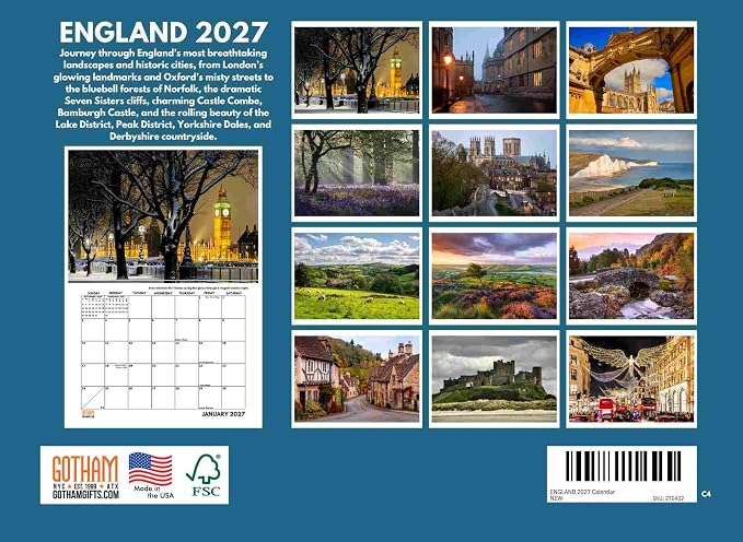 England Calendar 2027 Monthly Wall Calender 12 Month