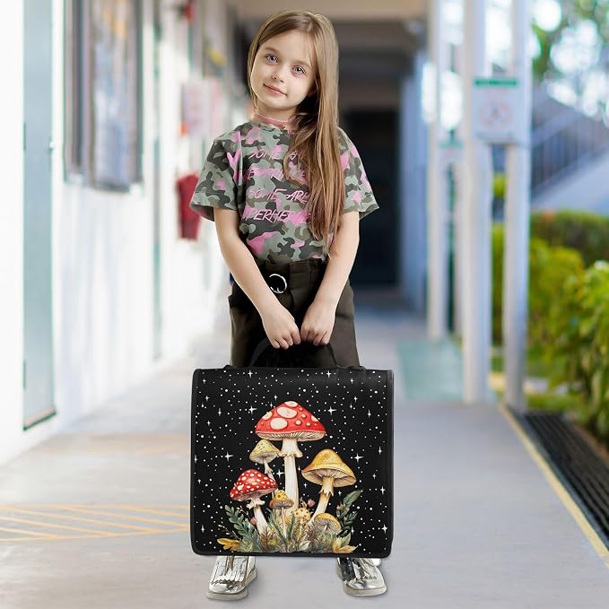 Mushroom Binder Bag 3 Ring Zipper with Handle Shoulder Strap | for School Work Office Organizer Storage Case