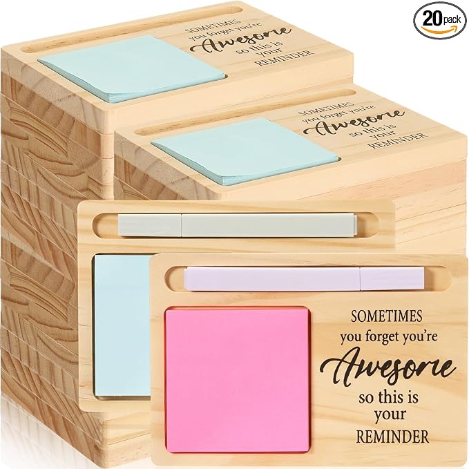 20 Pcs Back to School Teacher Appreciation Gifts Bulk Wooden Sticky Note Holder Motivational Thank Your Gift Inspirational Sticky Notes for Teacher Back to School (Awesome)