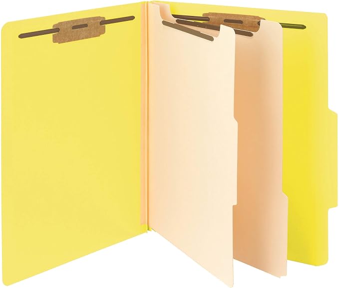 Smead Classification File Folder, 2" Expansion, 2/5-Cut Tab, Letter Size, 10 per Box (2 Dividers, Yellow)