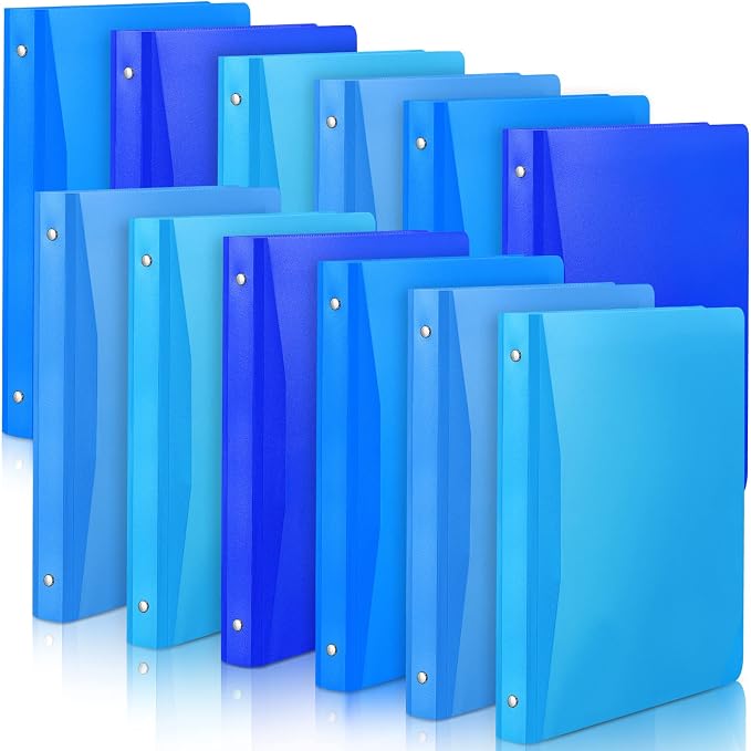 CHENGU 12 Pack Plastic 3 Ring Binders 0.79 Inch with Pocket | Flexible Soft Binder, Blue Binder, Holds 200 Sheets, Round Ring, School Office Meeting Supplies