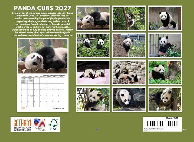 Baby Panda Calendar 2027 Monthly Wall Calender 12 Month
