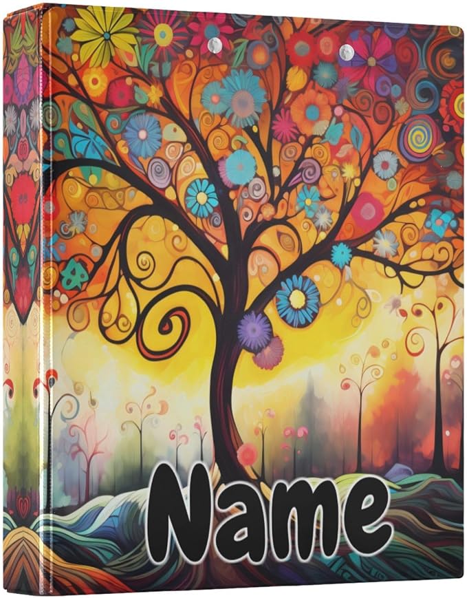 Custom 3 Ring Binder Abstract Tree 1.5" Round Ring Binders Personalized Name View Binder with 200 Sheet for Kids School Supplies Women Men Office, 1 Pack