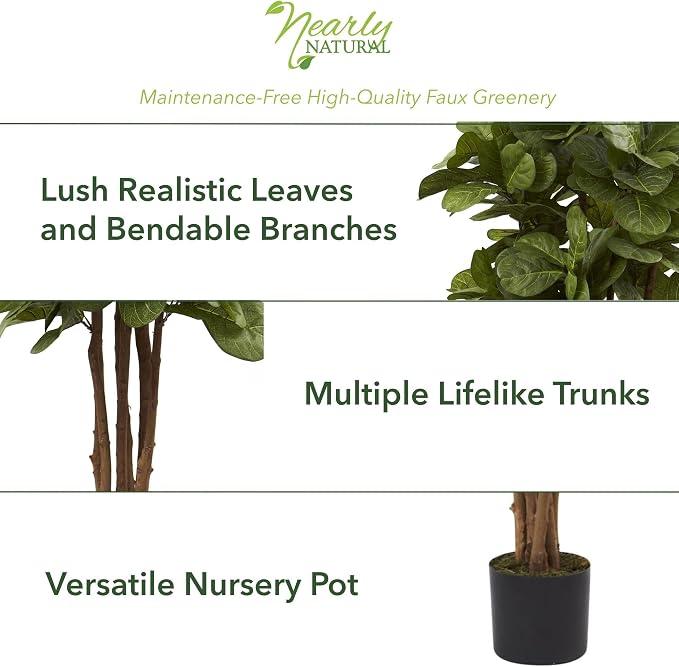 Nearly Natural 7 ft Artificial Fiddle Leaf Fig Tree with Nursery Pot | Lush Deep-Green Foliage, Maintenance-Free, Sturdy Nursery Pot, Ideal for Home or Office Decor