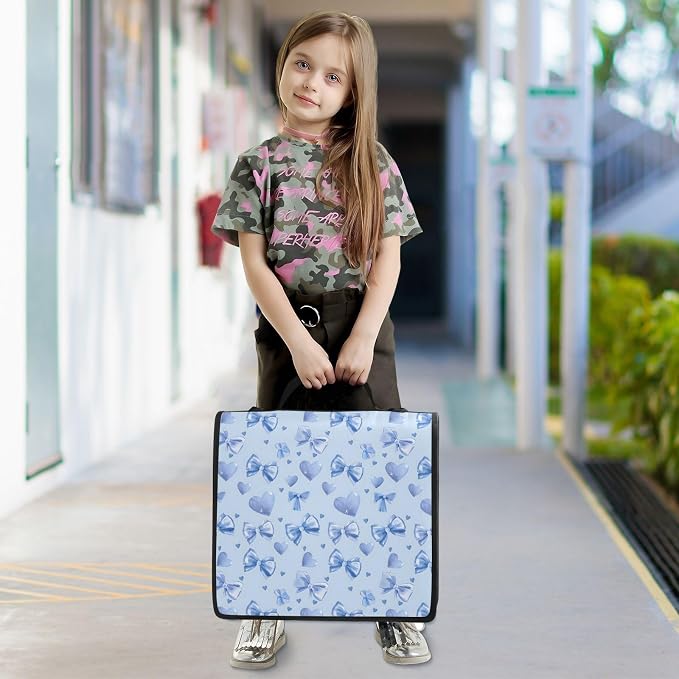 Light Blue Bows Hearts Zipper Binder 3 Ring with Handle and Shoulder Strap, 500 Sheet Binder Organizer Capacity & Multi-Pockets for School Office
