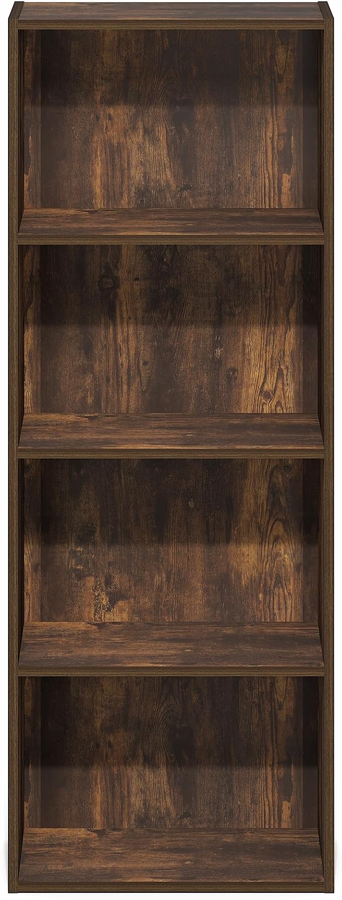 Furinno LUDER Book Shelf, 4-Tier Bookshelf, Bookcase with Open Shelf, 9.3 x 15.6 x 41.7, for Corner, Living Room, Bedroom, Home Office, Amber Pine